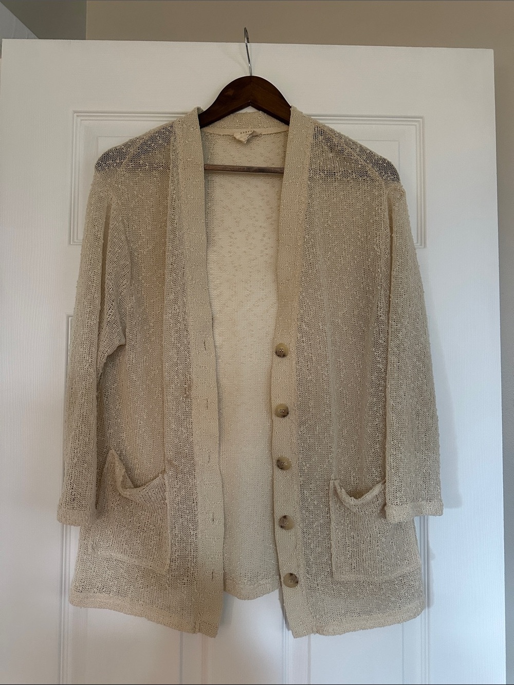 Lightweight Cream Open-Weave Button Cardigan